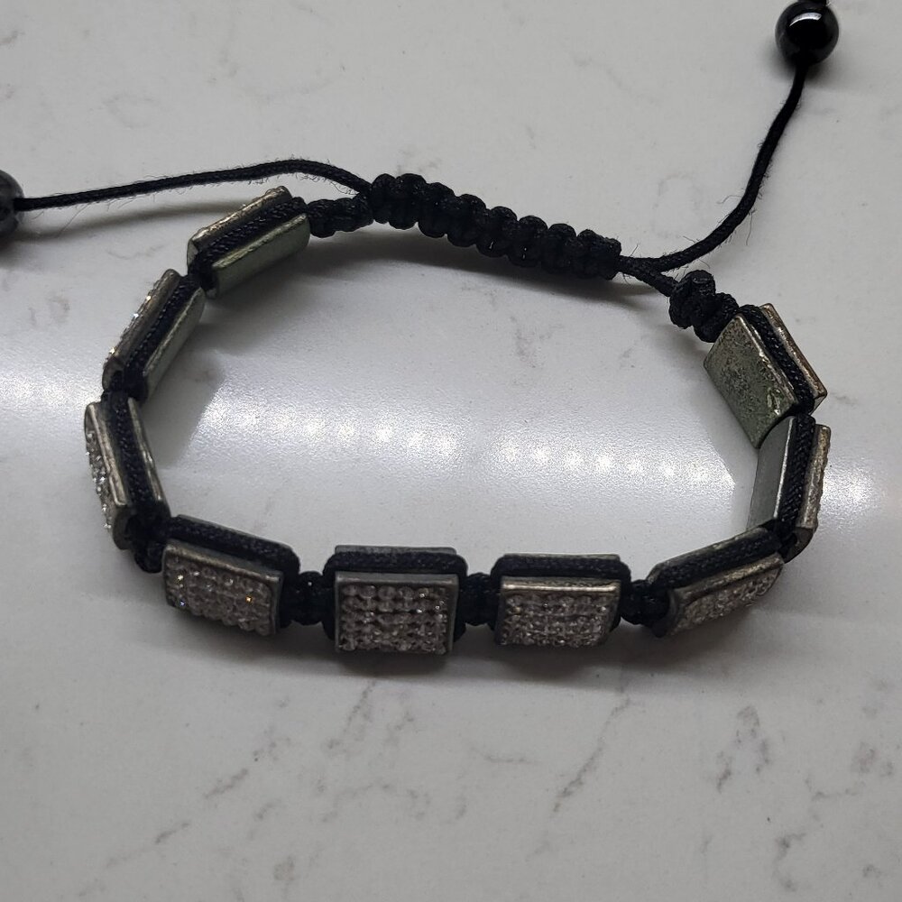 Silver square crystal beads adjustable macrame bracelet